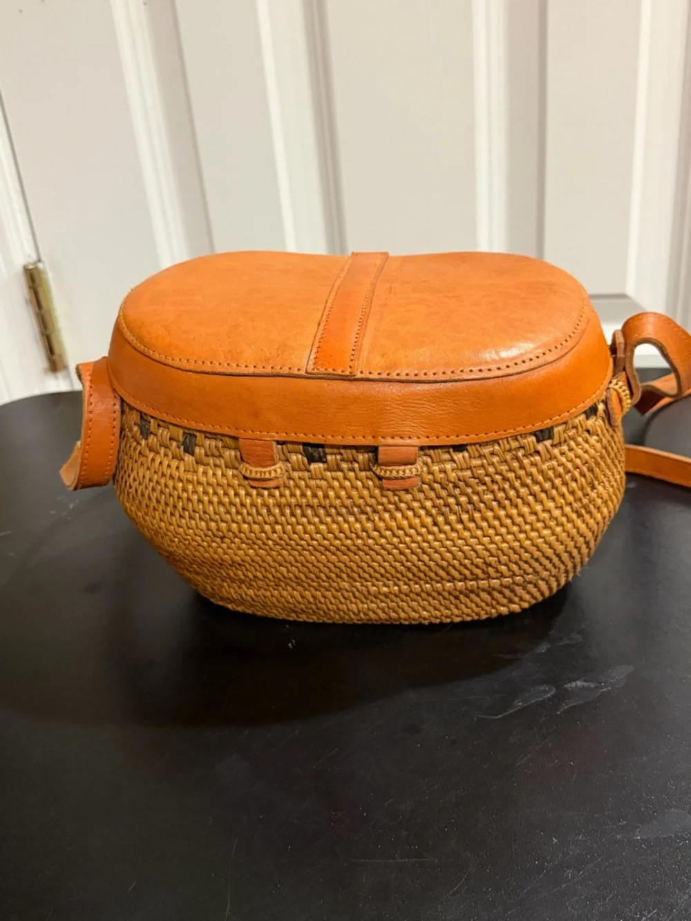 Pink Haley Woven rattan Crossbody with Leather Trim boho bag